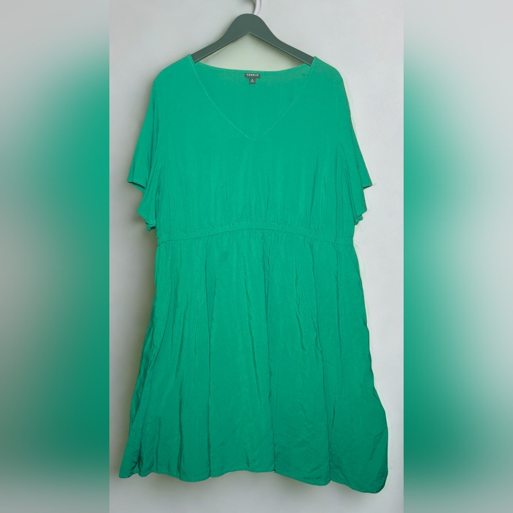 Torrid Green V Neck Short Sleeve Dress Plus Size 3X